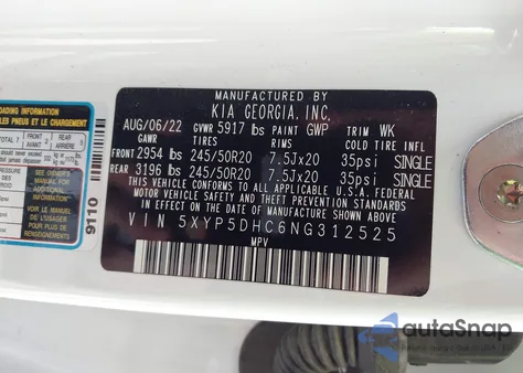 2022 Kia Telluride Sx from USA, damaged, VIN 5XYP5DHC6NG312525